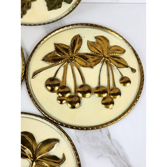 Elpec England Brass Embossed Fruit Wall Hanging Plaques 7 1/2" Home Decor 80s x4 - Picture 4 of 16